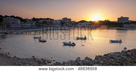 Beach Of Paguera In Majorca At Sunset