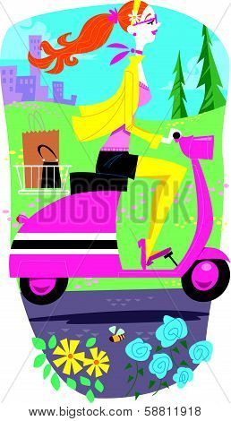 Woman Riding Scooter
