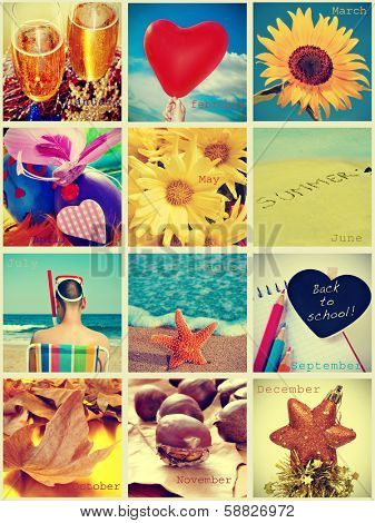 calendar with pictures depicting things related to the months of the year