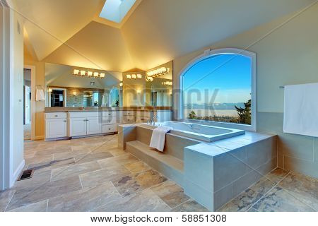 Luxuriant  Bathroom With Whirlpool And Amazing Window View