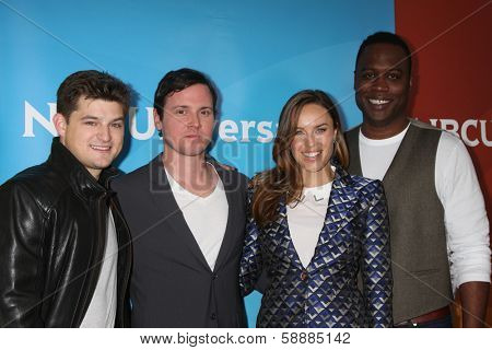 LOS ANGELES - JAN 19:  Kevin BIgley, Bob Fisher, Jessica McNamee, Kevin Daniels at the NBC TCA Winter 2014 Press Tour at Langham Huntington Hotel on January 19, 2014 in Pasadena, CA