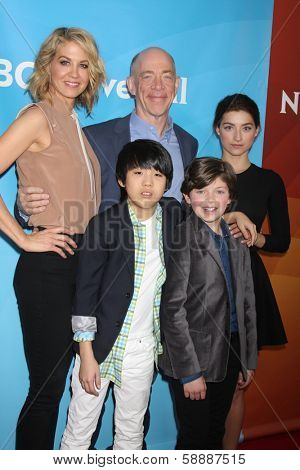 PALM SPRINGS - JAN 19:  Jenna Elfman, JK Simmons, Ava Deluca-Verley, Lance Lim, Eli Baker at the NBC TCA 2014 Winter Press Tour at The Langham Huntington Hotel on January 19, 2014 in Pasadena, CA