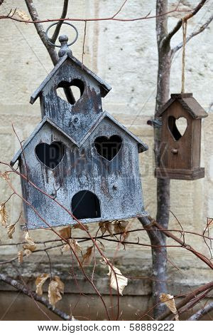 Close up of Handmade the wooden house for birds