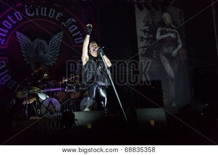 FARO - JULY 19: Heavy metal band Moonspell performs on stage at the XXXIII - International Motorcycle Meeting in Faro, Portugal, July 19, 2014 