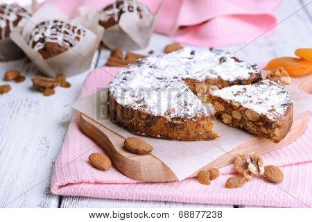 Delicious cake panforte on table close-up