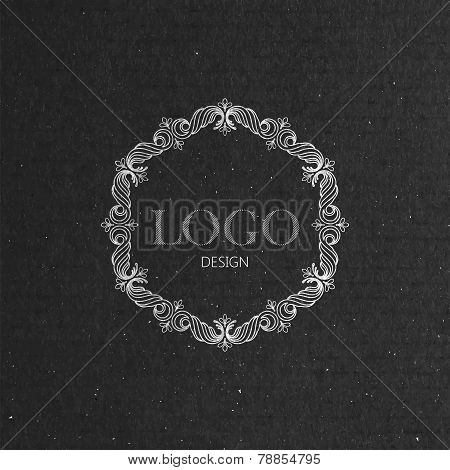 vector illustration with floral frame on cardboard texture. graceful line art logo design element