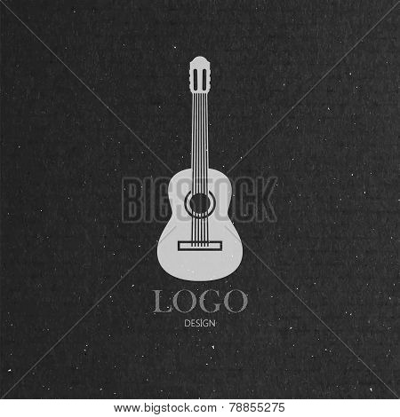 vector illustration with the guitar on cardboard texture. music logo design