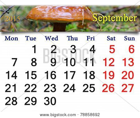 Calendar For September Of 2015 With Mushroom
