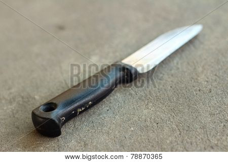 A Kitchen Knife On A Gray Background.