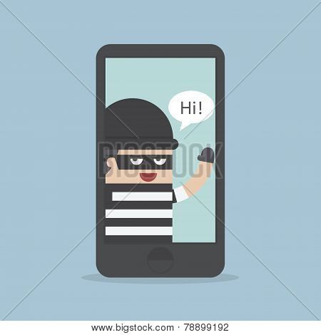 Hacker, Thief Hacking Smartphone, Business Concept