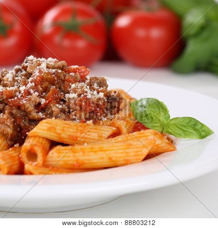 Italian Cuisine Penne Rigatoni Bolognese Sauce Noodles Pasta Meal