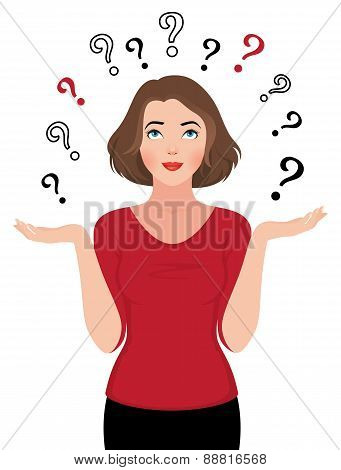 Girl Facing A Choice Isolated On A White