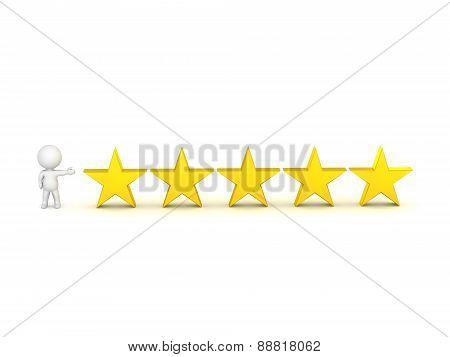 3D Character Showing 5 Stars - Top Rating Concept