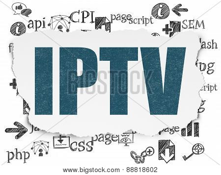 Web design concept: IPTV on Torn Paper background