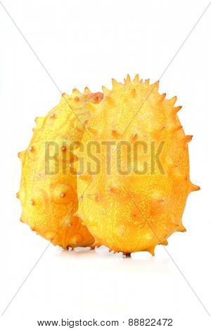 Close up of kiwano on white background