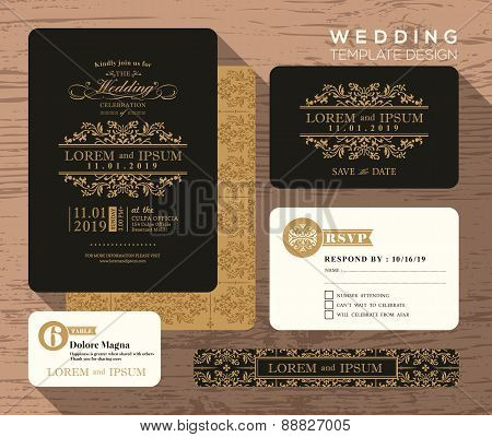 Vintage Classic Wedding Invitation Set Design Template