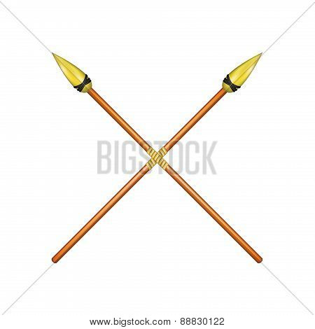 Two crossed spears with golden tip