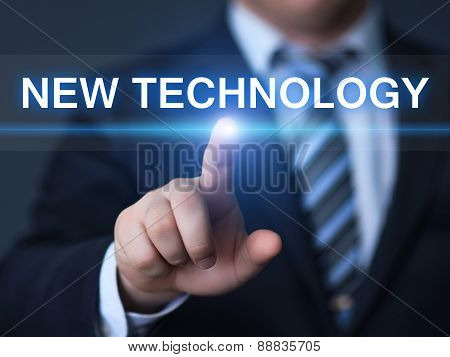 businessman pressing button virtual screens