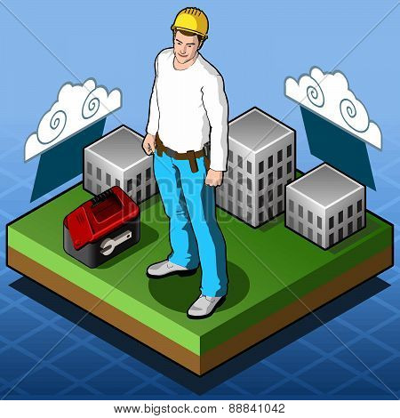 Isometric Infographic Hard Hat - Home Builder - Tile