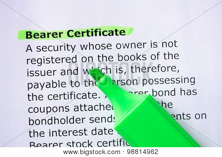 Bearer Certificate