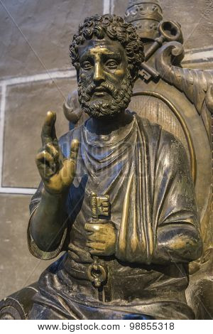 Sculpture In Bronze Of Enthroned Saint Peter, Cathedral Of Avila, Spain