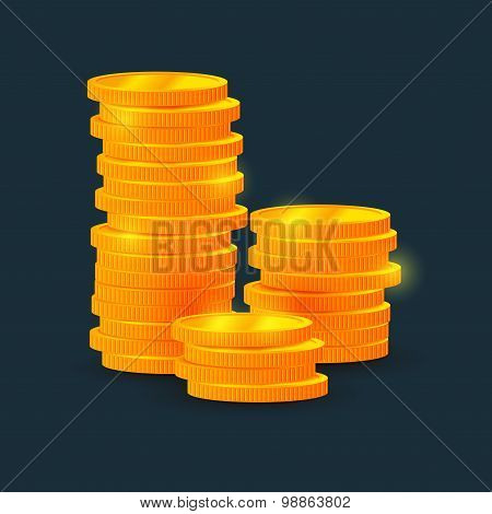 vector columns of coins, money, on black background