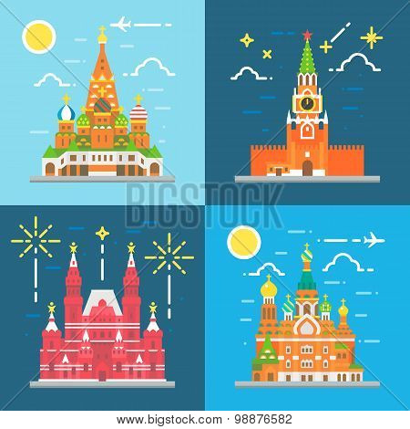 Flat Design Russia Landmarks Set