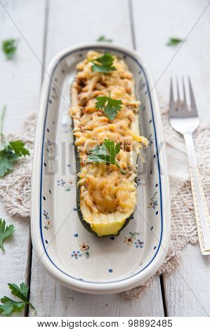 Courgette Stuffed With Meat And Cheese
