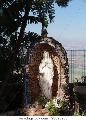 The Statue Of Mary Near The Monastery Muhraqa On Mount Carmel, In The Place Of The Prophet Elijah Fi
