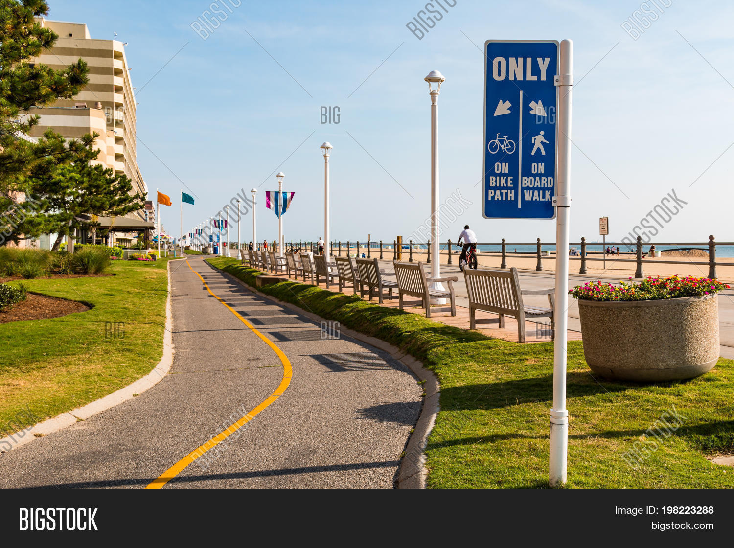 Virginia Beach Image Photo Free Trial Stock Virginia Beach July 13 2017 Sign Marking The Bike Path Which