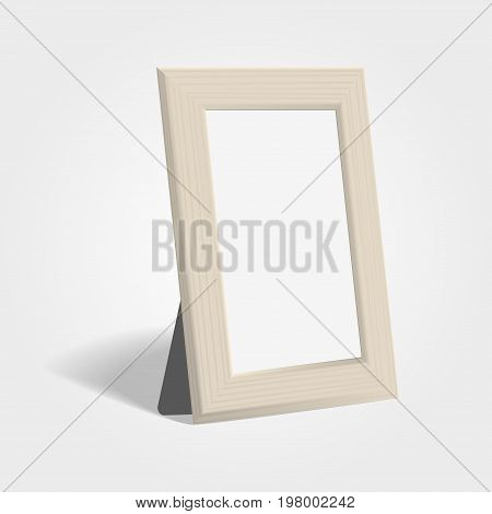 Realistic Woden Picture Or Photo Frame Mock Up Standing On Light Background.