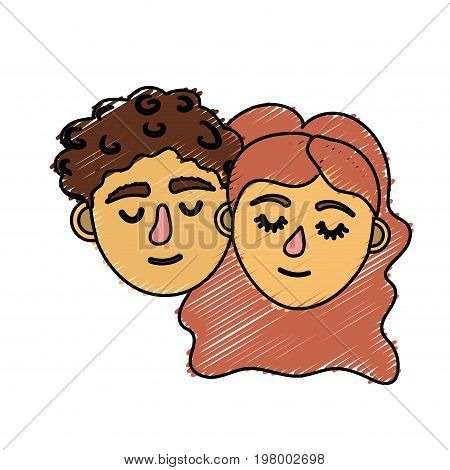 couple lover head with closed eyes and hairstyle vector illystration