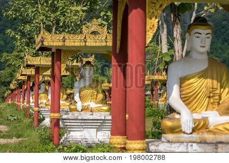 Many Buddha statues near Hpa-an in Myanmar