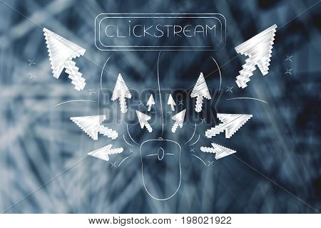 Pointers Spreading Out Of A Computer Mouse With Clickstream Button On Top
