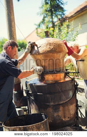 Traditional home made distillery for making brandy