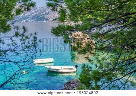 Brela, Croatia. A wonderful place Brela with crystal clear adriatic sea and aroma of pines. Dalmatia, Makarska Riviera in summer