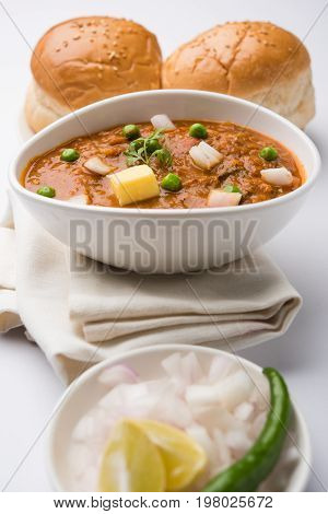 Pav bhaji or pavbhaji - popular Indian street food, selective focus