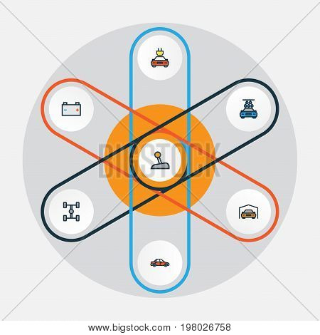 Automobile Colorful Outline Icons Set. Collection Of Car, Level, Electric And Other Elements