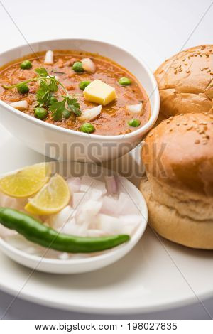 Pav bhaji or pavbhaji - popular Indian street food, selective focus