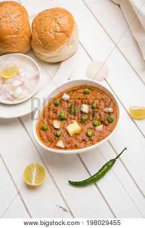 Pav bhaji or pavbhaji - popular Indian street food, selective focus