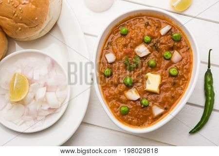 Pav bhaji or pavbhaji - popular Indian street food, selective focus