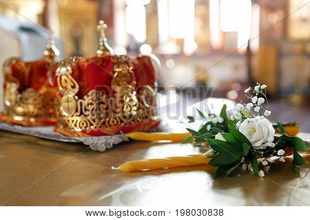 Crown for Wedding in Orthodox church gold. the ceremony in the Church