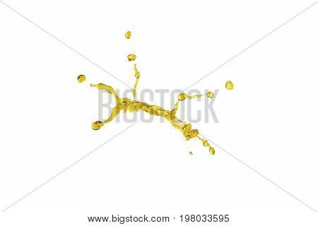 flying beautiful oil splah isolated over white background and drops