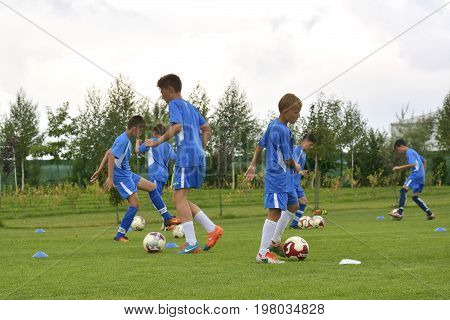 Ghimbav, Brasov, Romania - Agust 3: Soccer Football Training Camp For Kids, Children At Forex Ghimba