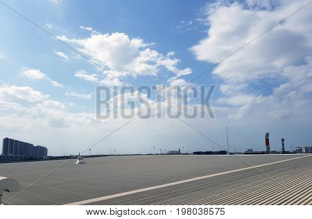 roof of metal sheet building with clear blue sky background