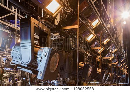 Spotlights & lighting equipment at the theater or Palace of culture.