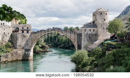 Mostar, Bosnia Herzegovina - May 1, 2014: Stari Most bridge in Mostar