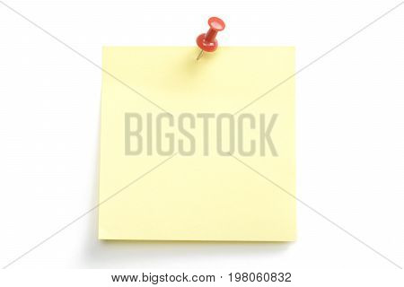 Note or posit with red pin on white background