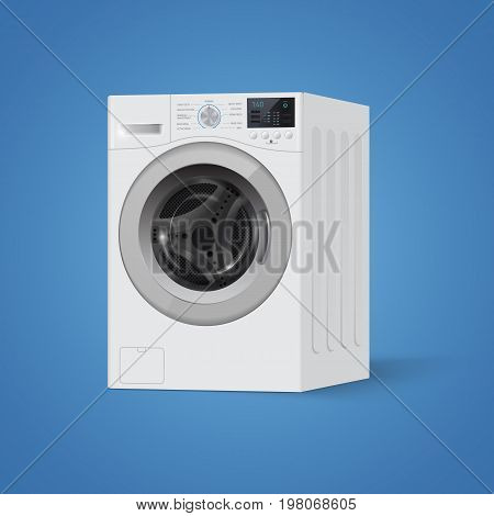 Realistic White Front Loading Washing Machine On A White Backgro