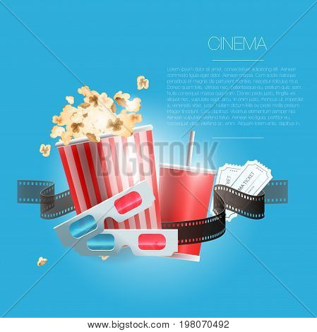 Set for a hike in the cinema. Vector illustration. Banner for the cinema